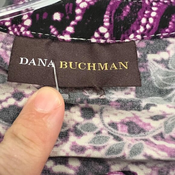 Dana Buchman Women's Floral Button Up Top Long Roll Tab Sleeve Size Medium - Picture 8 of 9